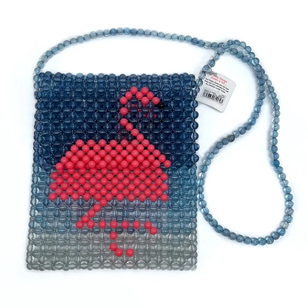 Crewcuts by J. Crew Girl’s Beaded Critter Crossbody Flamingo Bag Neon Carnation